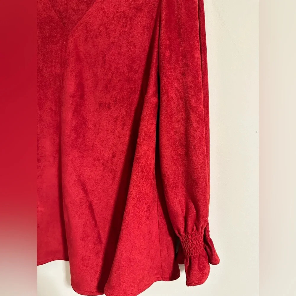 Tuckernuck Easton suede blouse in burgundy red color fall brick holiday S - Picture 5 of 5